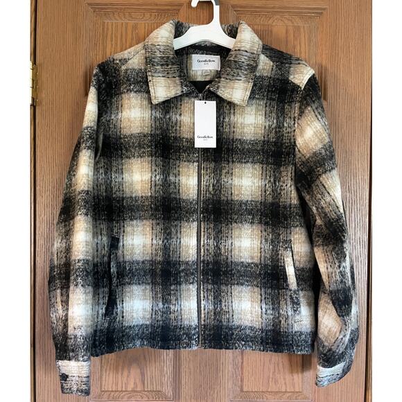 NWT Goodfellow Zip Front Size Medium Plaid Jacket w/pockets PTP 23” Length 26” - Picture 2 of 9